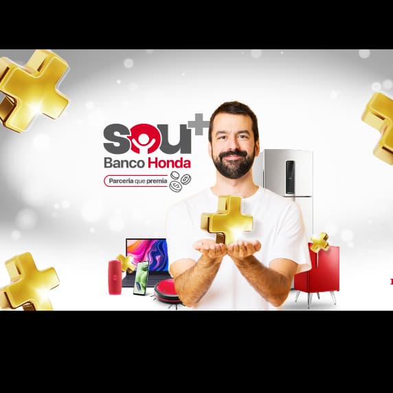 Key Visual case campanha de incentivo Sou Mais Banco Honda 2025. Mecânica resgate de pontos no catálogo de prêmios