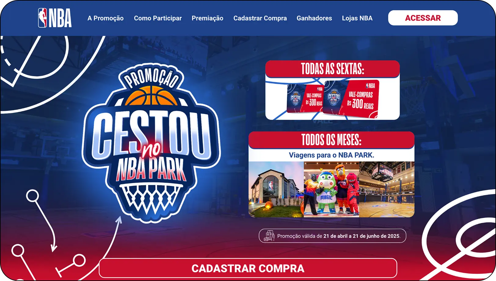 desenvolvimento do site para campanha de promoção Cestou no NBA Park